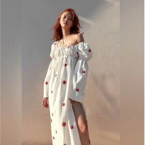 NWT Free People Emory Embroidered Midi Ivory Linen Blend Dress XS. NEW